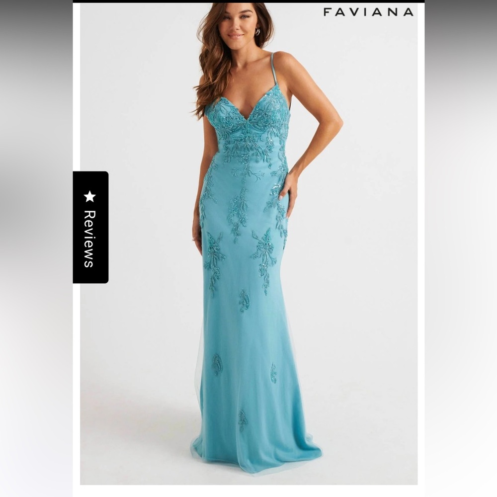Faviana Pacific Blue Designer Gown size 4 - Picture 4 of 5